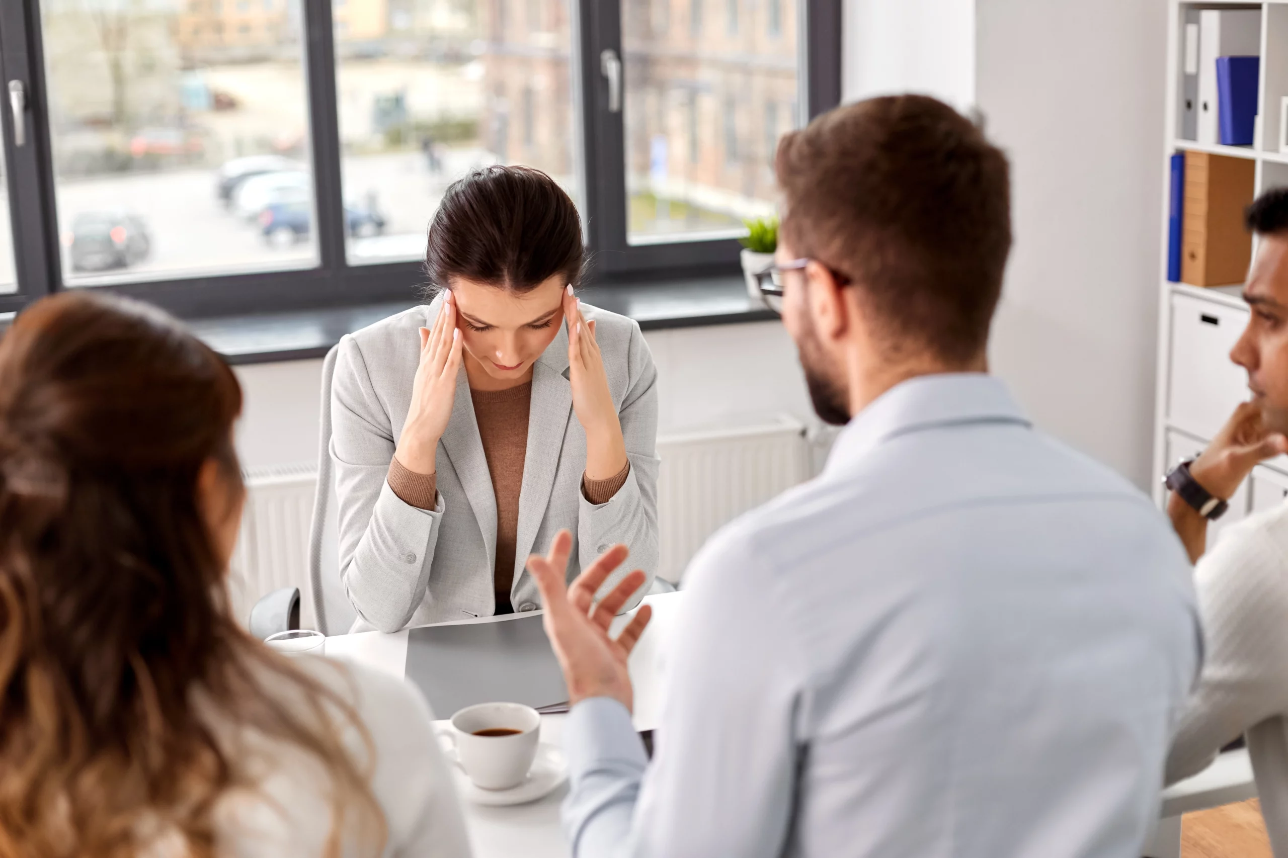 Stressed employee at disciplinary hearing