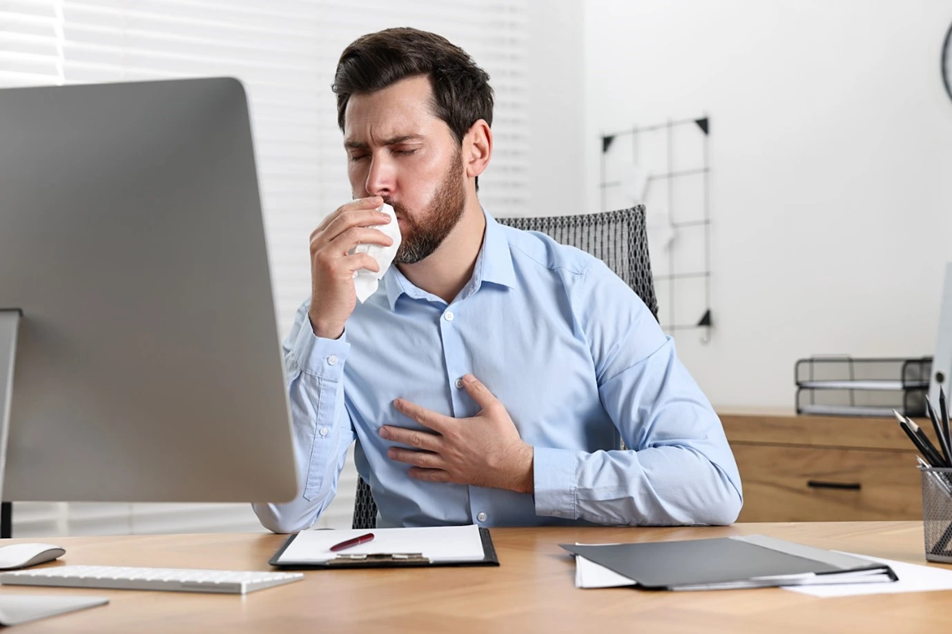 an employee requiring a sick note while at their computer. 