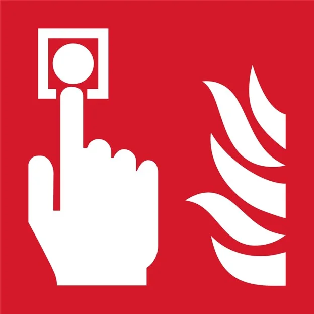 Fire alarm call sign indicating where a fore alarm is located complying with fire safety regulations.