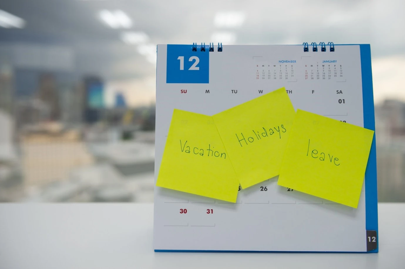 a work calendar outlining which employees are on annual leave. 