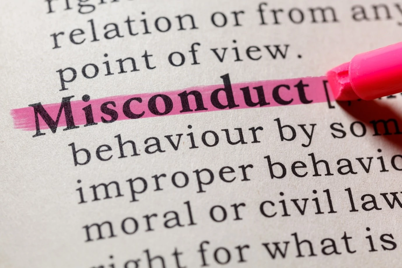 misconduct highlighted in a dictionary, after following the proper dismissal process. 